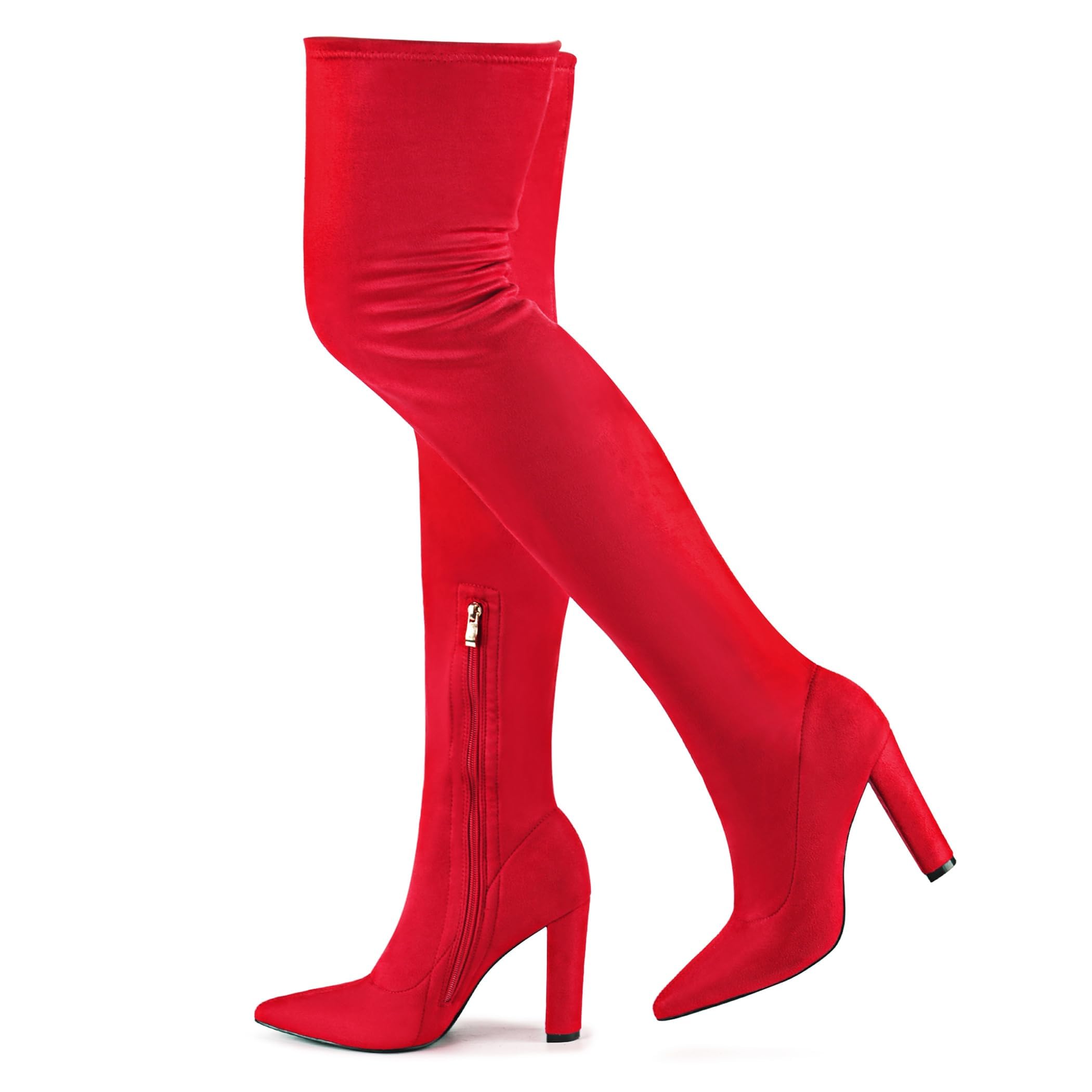 Thigh High Boots Women Chunky Heels Over The Knee Boots Pointed Toe Block Heeled Stretch Sexy High Heel