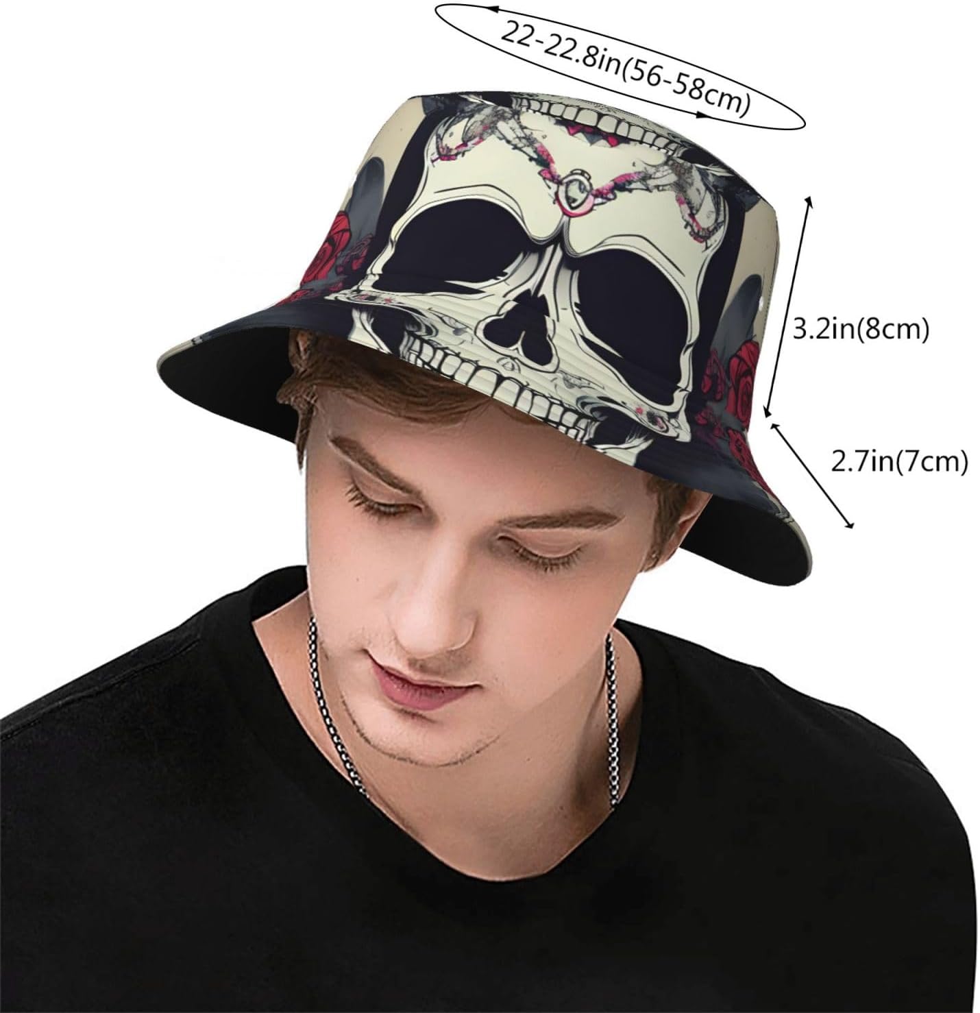 Skull Yoga Print Sun Hat Outdoor Fisherman Cap Summer Bucket Hat Beach for Men Women Black
