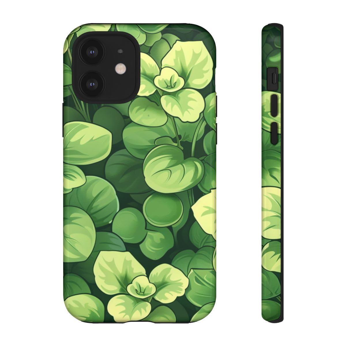 Coque rigide brillante iPhone 12 motif microgreens vert antichoc