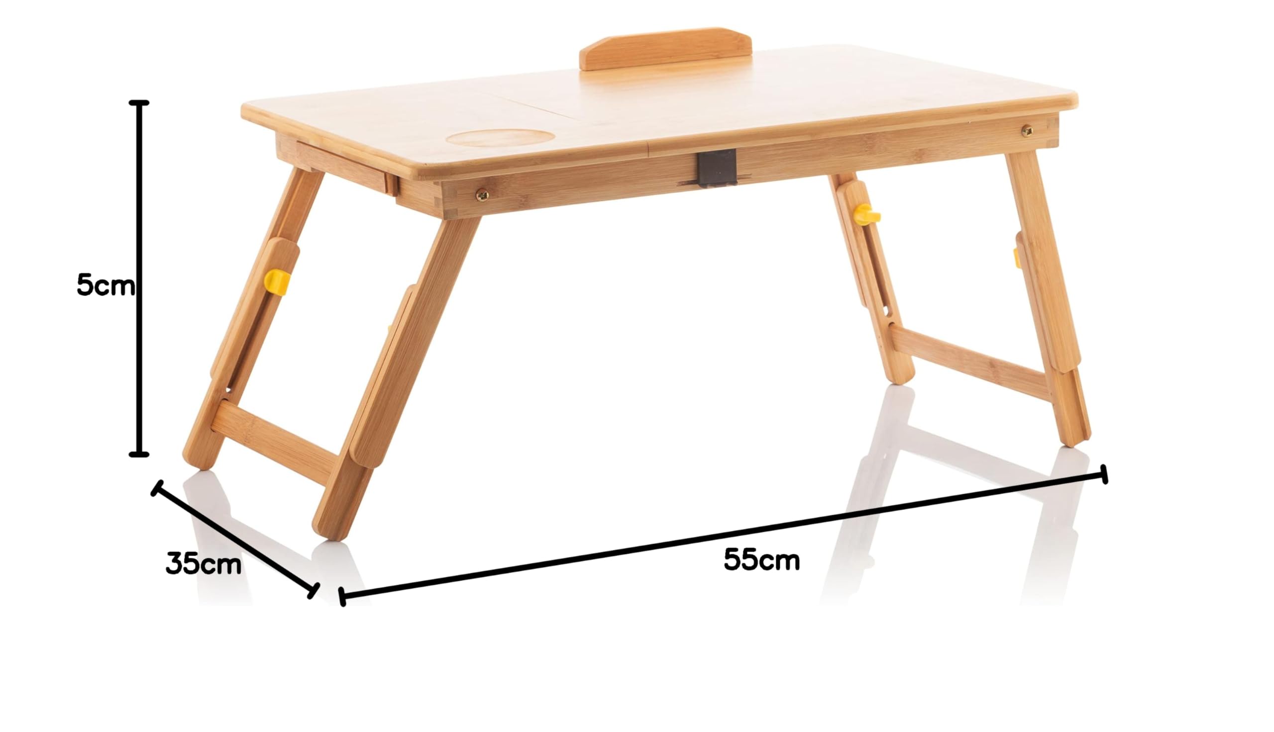 InnovaGoods - Mesa Plegable Auxiliar de Bambú Lapwood, Versátil y Portátil, Ideal para Leer, Escribir, Comer, Trabajar, Patas Plegables y Extensibles, Incluye Cajón y Posavasos, Madera