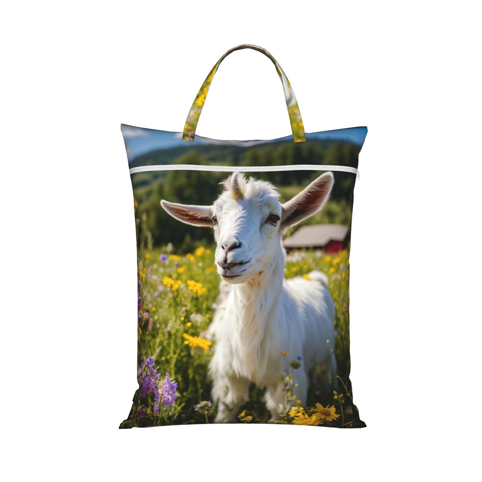Goat Print Large Travel Laundry Bags,Washable Dirty Clothes Bags for Travel,Dry & Wet Use.