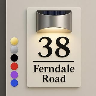Custom Solar Address Sign for House – LED Lighted House Numbers for Outside, Waterproof Acrylic Plaque with Solar Powered Lighting, Personalized Address Sign for Yard, Door, Mailbox, Home