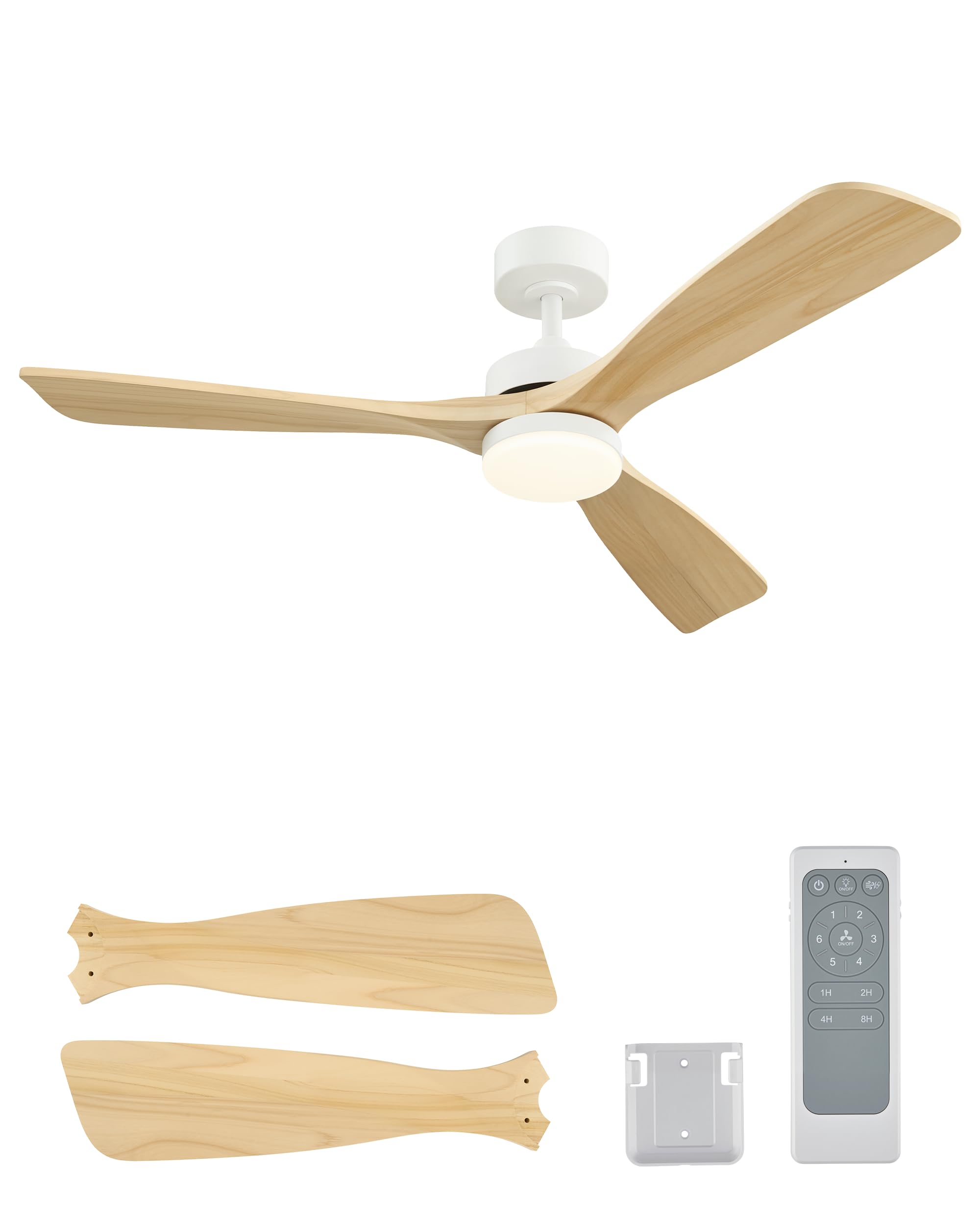 Photo 1 of VONLUCE Wood Ceiling Fan with Lights 52 Inch, White