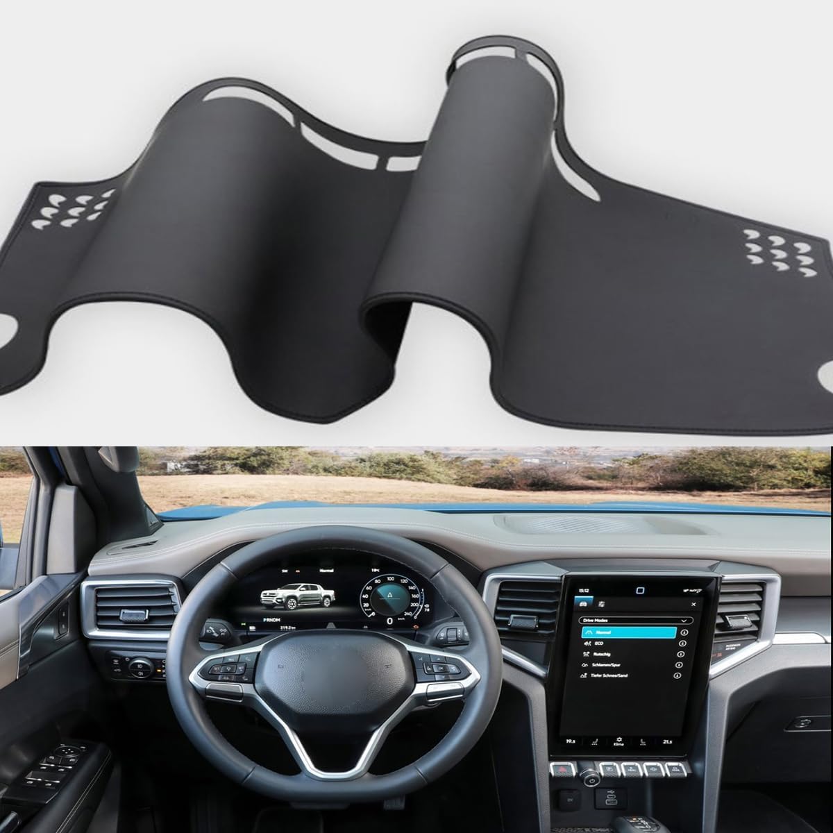 Black Leather Style Car Dash Mat Dashboard Cover Dash Panel Interior Console Pad Compatible for Volkswagen Amarok 2023-2026