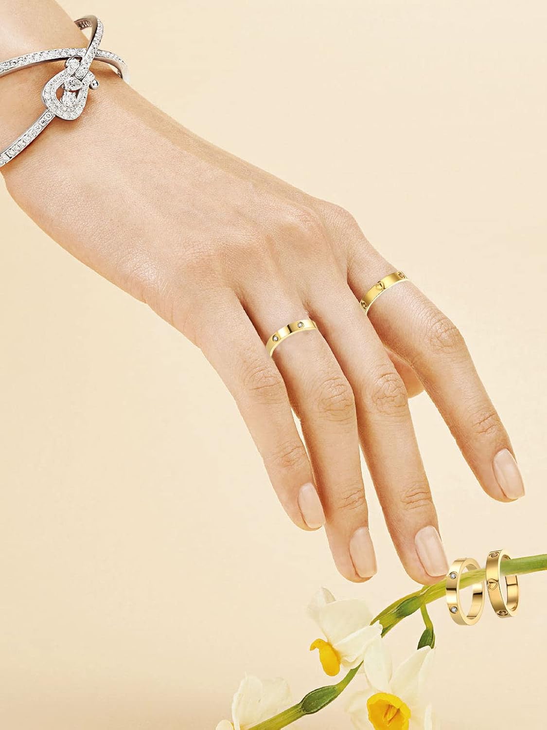 CHUQIU 3PCS Love Friendship Ring Gold Ring Sets for Women Stainless Steel Wedding Statement Thumb Ring 18K Gold Silver Rose Plated Cubic Zirconia Rings Jewelry Gifts for Her - Image 3