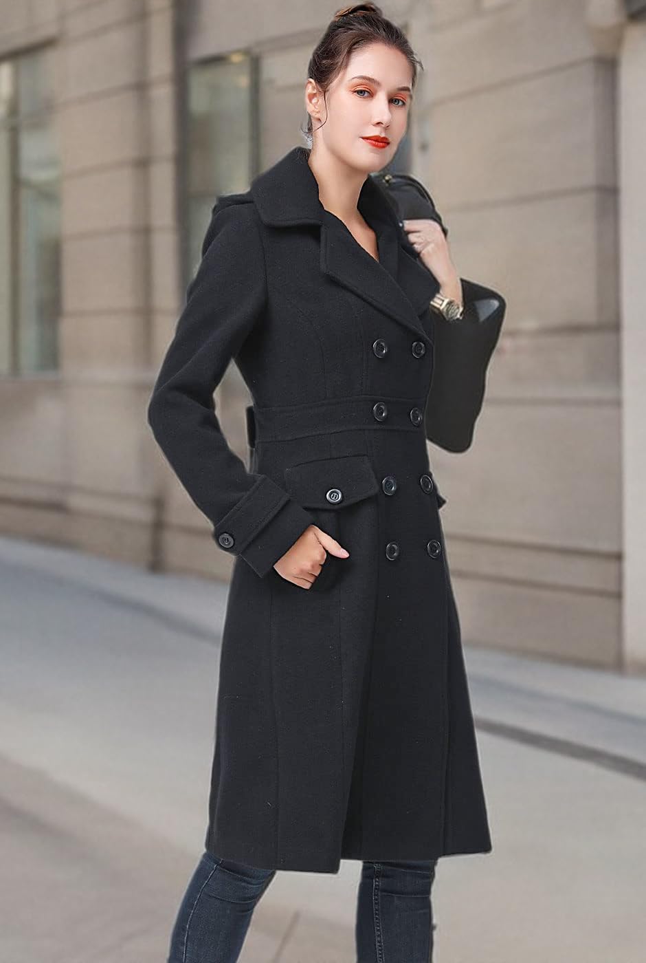 BGSD Women Ady Wool Blend Hooded Long Walking Pea Coat (Also available in Plus Size and Petite)