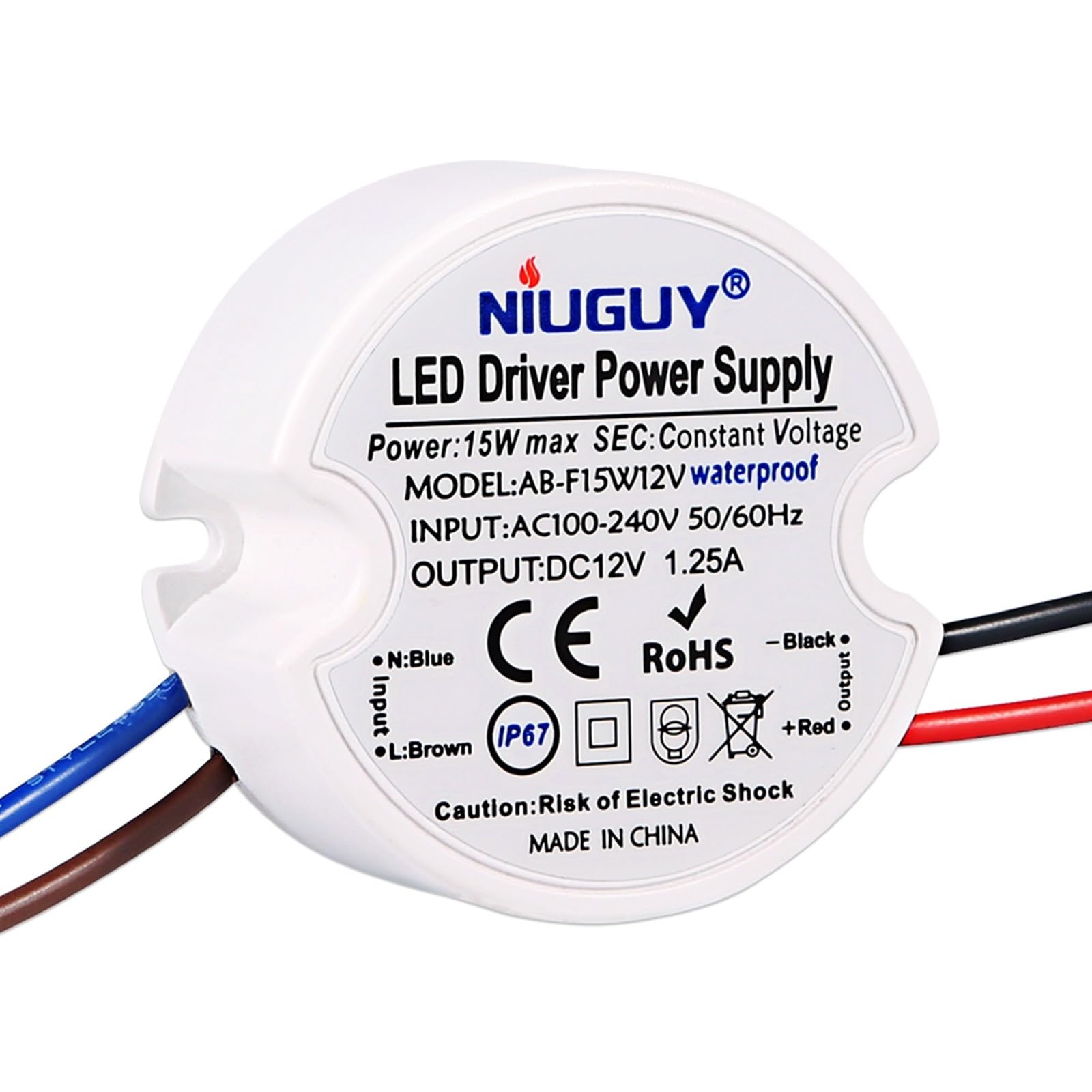 FCARUMIQP Mini Size Waterproof AC 110V 220V to DC 12V Power Adapter IP67 Outdoor 15W LED Driver for Strips