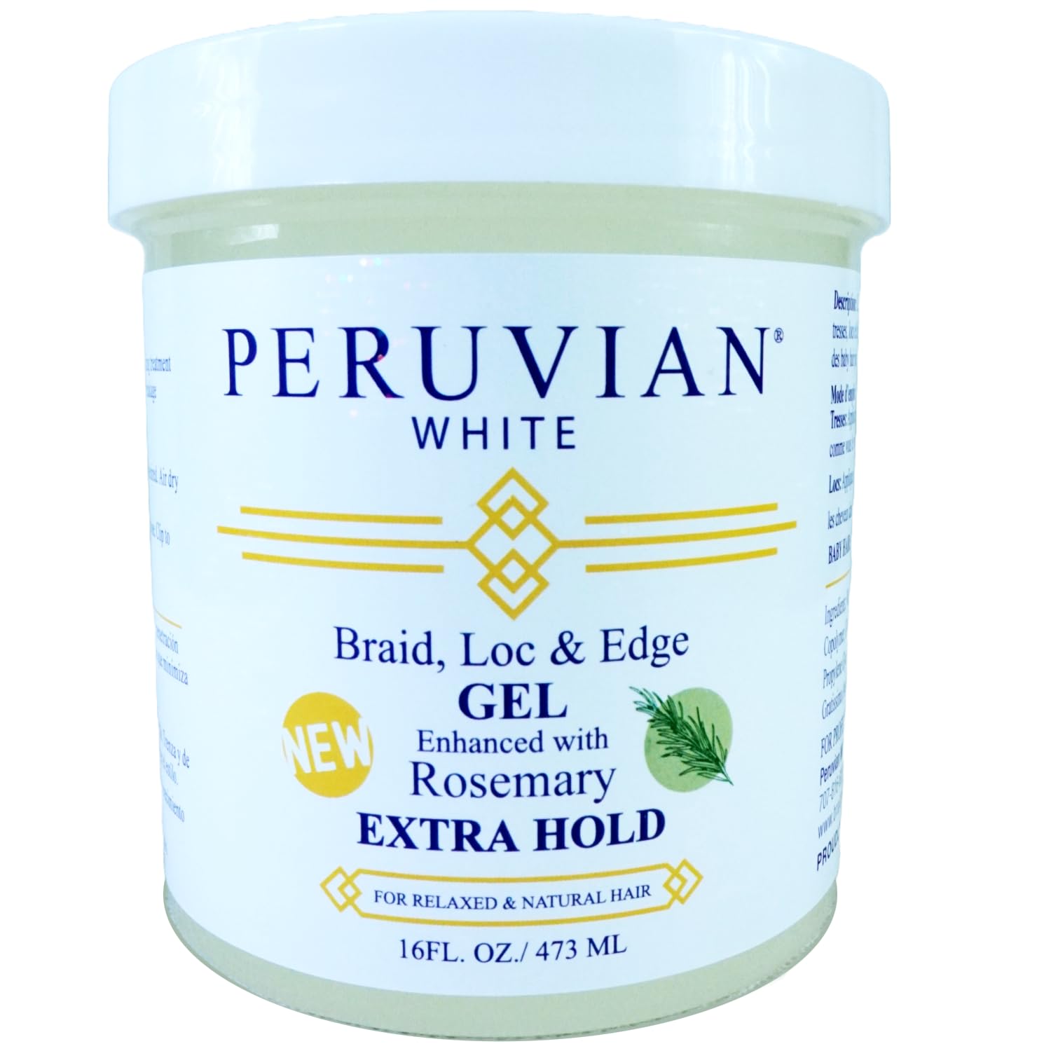 Peruvian white Braid, Loc, and Edge Gel EXTRA HOLD for Relaxed & Natural Hair, 16 oz. (Rosemary)