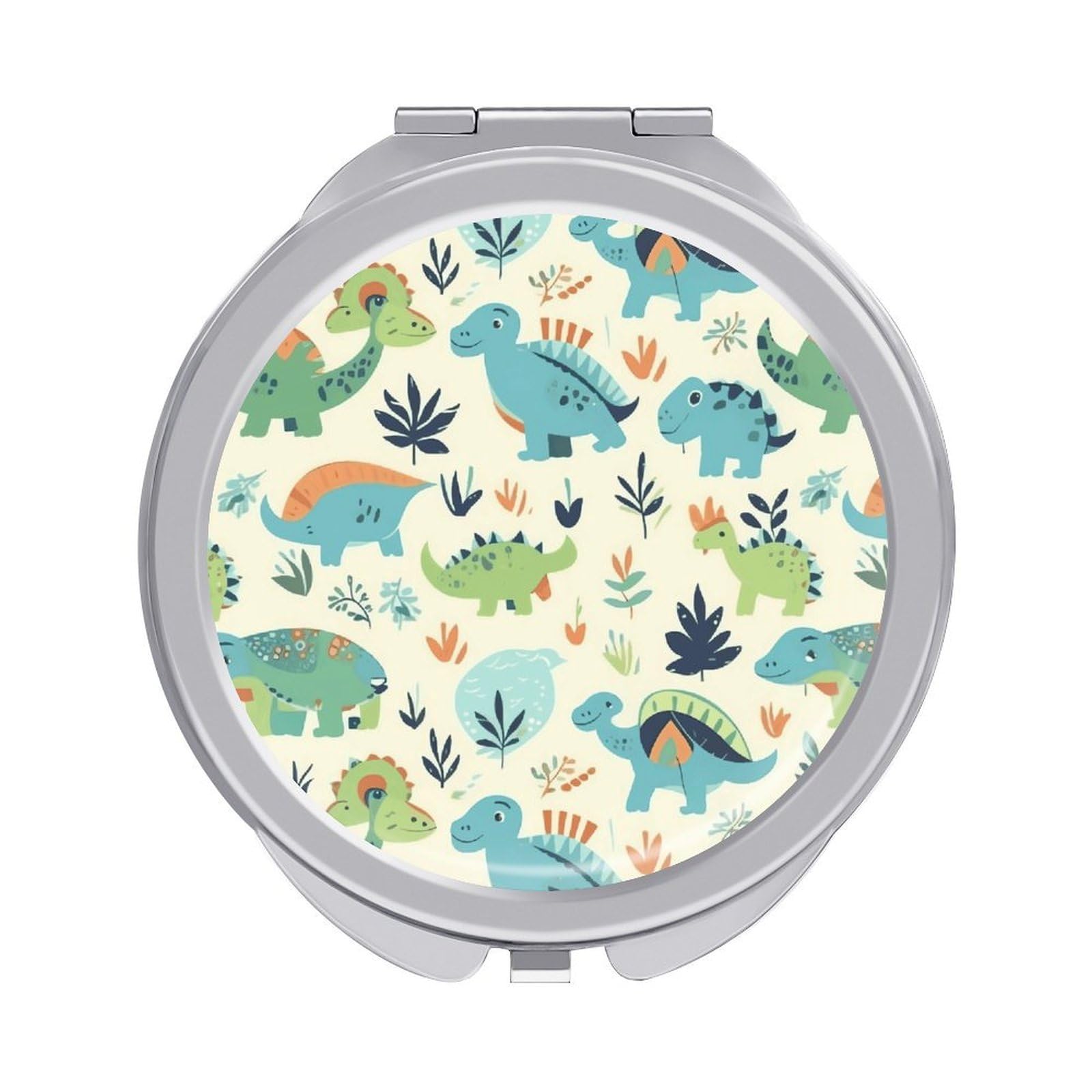 FekiLoot Dinosaur Pattern Makeup Mirror Compact Round Travel Makeup Mirror Portable Folding Handheld Pocket Mirrors for Handbag and Purses Gift Mini Mirrors