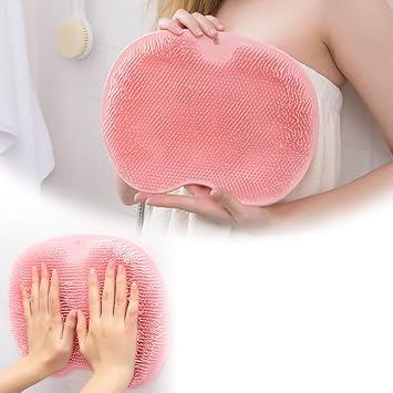 Foot Back Cleaning Pad, 2026 New Shower Foot Back Scrubber Mat with Non Slip Suction Cups, Wall Mounted Foot Scrubber Mat Silicone Bathroom Wash Foot Pad Scrubber for Men and Women Pink