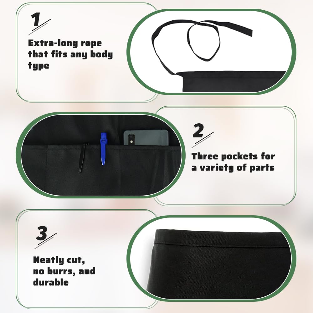 6 Pz Grembiule Nero, Corto Unisex 86 * 55cm, Grembiule da Barbecue con 3 Tasche