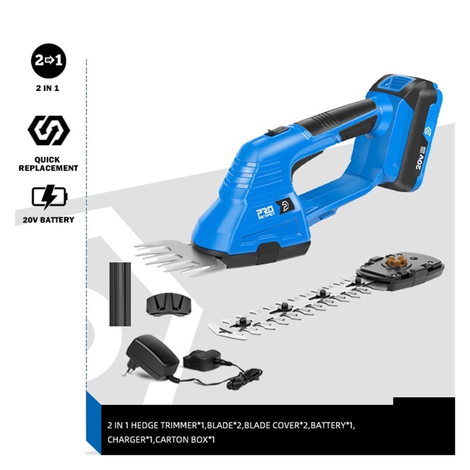 Tondeuse à gazon, 2 en 1 taille-haie électrique 20V sans fil tondeuse à gazon batterie sécateur outils de jardin cisailles coupe-arbuste for l'herbe(20V Trimmer Set1)