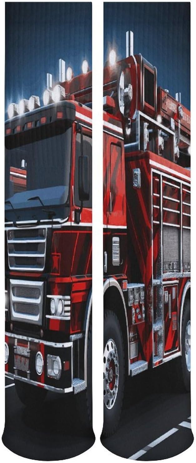 Red Fire And Rescue Truck Knee High Socks Cozy Knee High Socks Soft Mid-Length Sock for All Seasons Daily Wear Adult