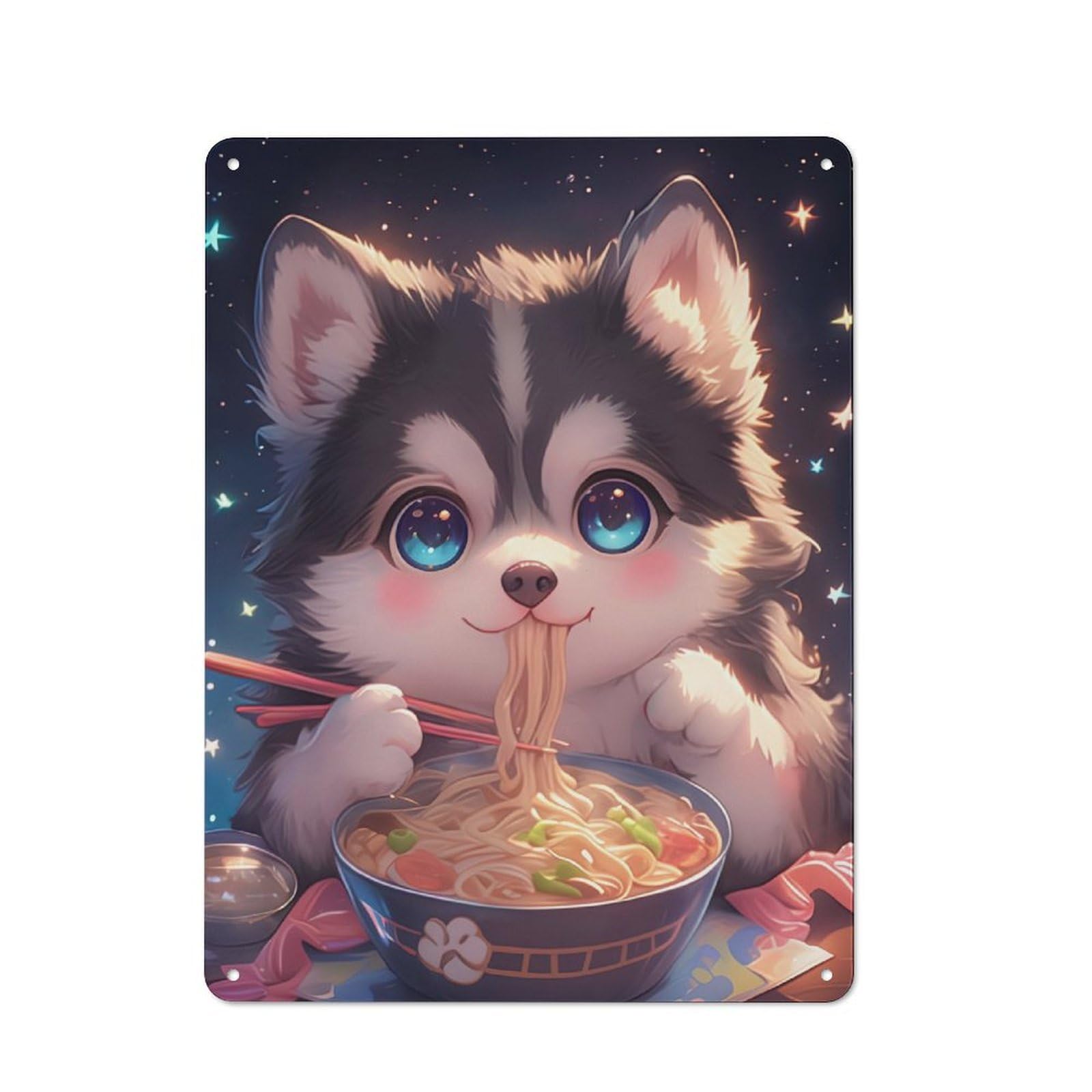 Junmoney Husky Eating Spaghetti Retro Metal Wall Sign 40X30cm With For Bar Or Restaurant, A Housewarming Gift For Hospitality Decor Collectors