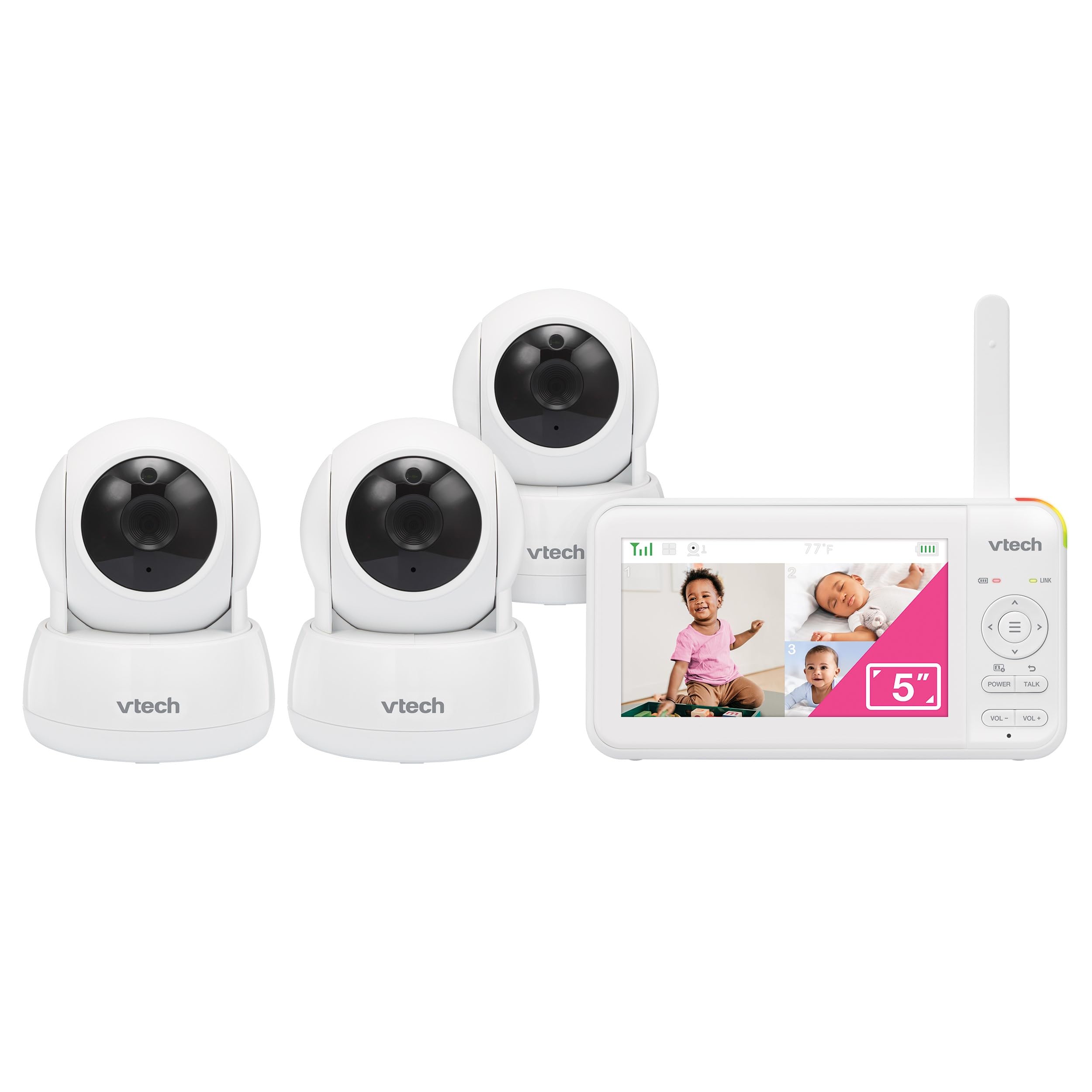 VTech 3 Cameras Video Baby Monitor with 5" LCD Screen,Up to 17Hrs Video & 31Hrs Audio, Night Vision, Pan-Tilt-Zoom, Lullabies, Soothing Sounds,