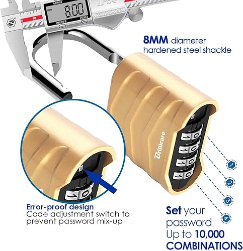 Miniatura 4 de Cerradura de combinación, candado de metal resistente de 4 dígitos para exteriores, cerraduras de aleación resistentes a la intemperie con grillete