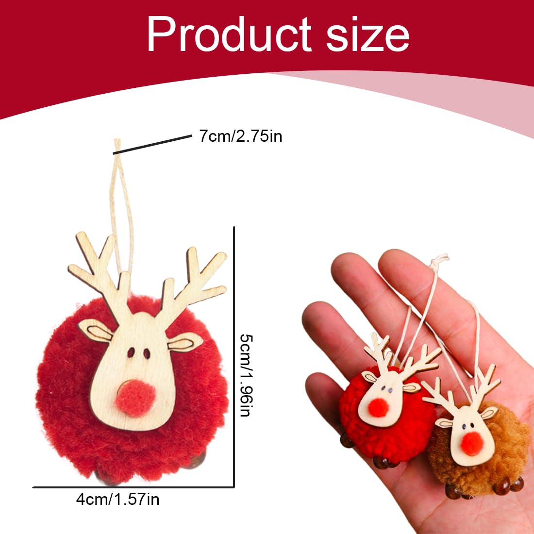 12 Ciondoli Natalizi In Legno E Feltro A Forma Di Renna | Decorazioni Per Albero Con Corda | Ornamenti Fai Da Te In Rosso, Bianco, Grigio E Marrone | Regalo Natale Fai Da Te - 4