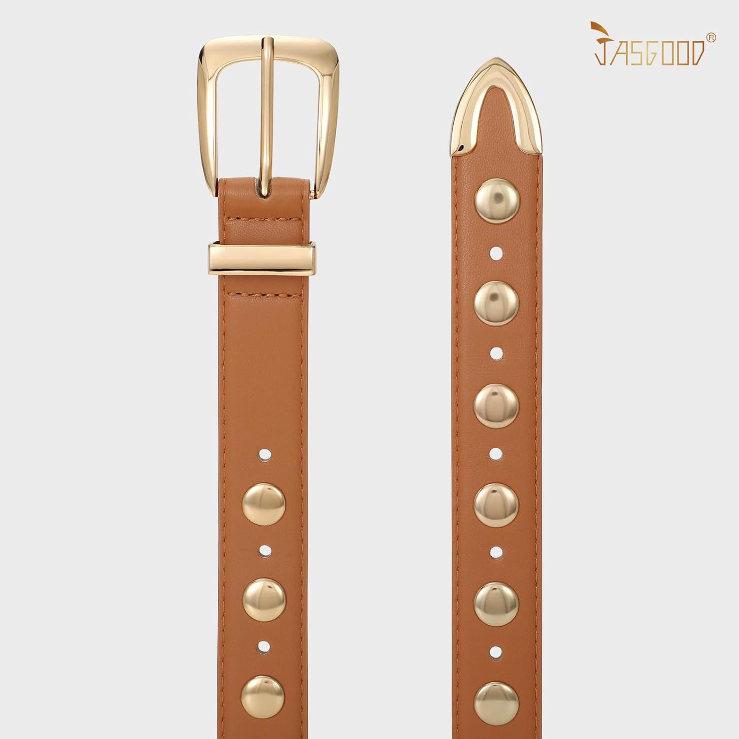 JASGOOD Women Leather Belt Fashion Studded Belt Ladies Punk Belt Vintage Leather Belt for Jeans Dress - Image 2