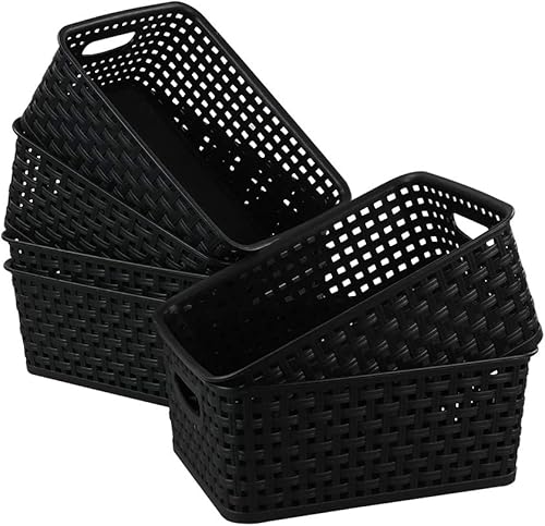 Xowine Cesta de almacenamiento de plástico negro, juego de 6
