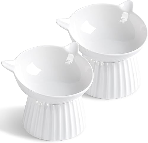 Miniatura 10 de Cuenco elevado de cerámica para gatos, cuenco elevado inclinado para gatos, cuencos antivómitos para gatos de interior, comedero para mascotas para