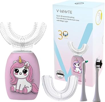 V-WHITE Electric Toothbrush for Kids, Ultrasonic Toothbrush for Teeth Whitening, 360  Oral Cleaning, Hands-free Gum Protection, Wireless Charging & LED Light, Waterproof IPX7 Certified