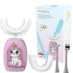 V-WHITE Electric Toothbrush Kids- Ultrasonic U-Shaped Toothbrushes for Teeth Whitening - 360 Mouth Cleansing, Hands Free Gums Protection - Wireless Charging & LED Light - Waterproof IPX7 Certified