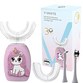 V-WHITE Electric Toothbrush Kids- Ultrasonic U-Shaped Toothbrushes for Teeth Whitening - 360 Mouth Cleansing, Hands Free Gums Protection - Wireless Charging & LED Light - Waterproof IPX7 Certified