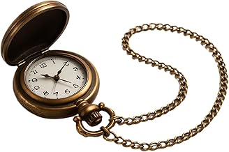 Vintage Antique Bronze Chain Pocket Watch - Classic Retro Design with Flip Top - Gift Idea for Men/Women - Cosplay Steampunk Style ET101