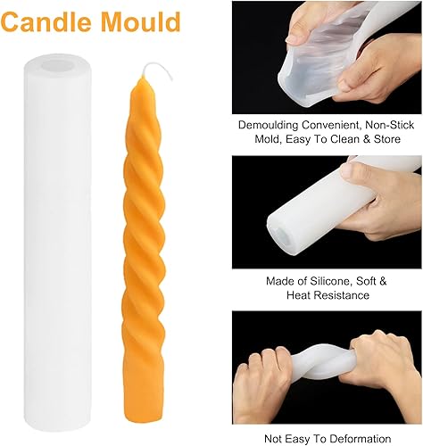 Miniatura 3 de PATIKIL Paquete de 3 moldes para hacer velas cónicas, molde de vela en espiral 3D, molde largo de silicona torcida para velas para hacer velas, mesa