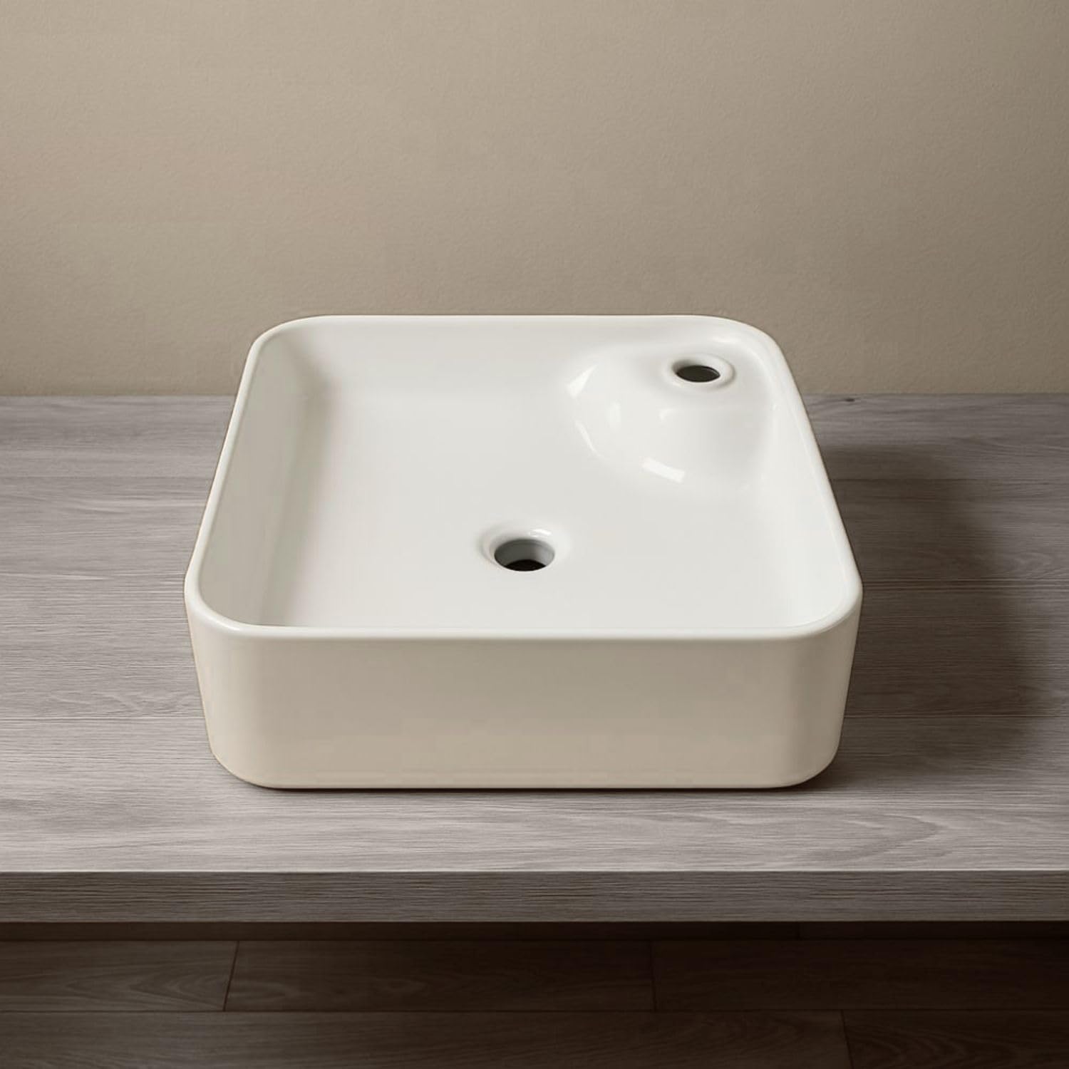Lavabo Da Appoggio Ceramica Bianco Quadrato Lavandino Lavello Arredo 43x43x12 Cm