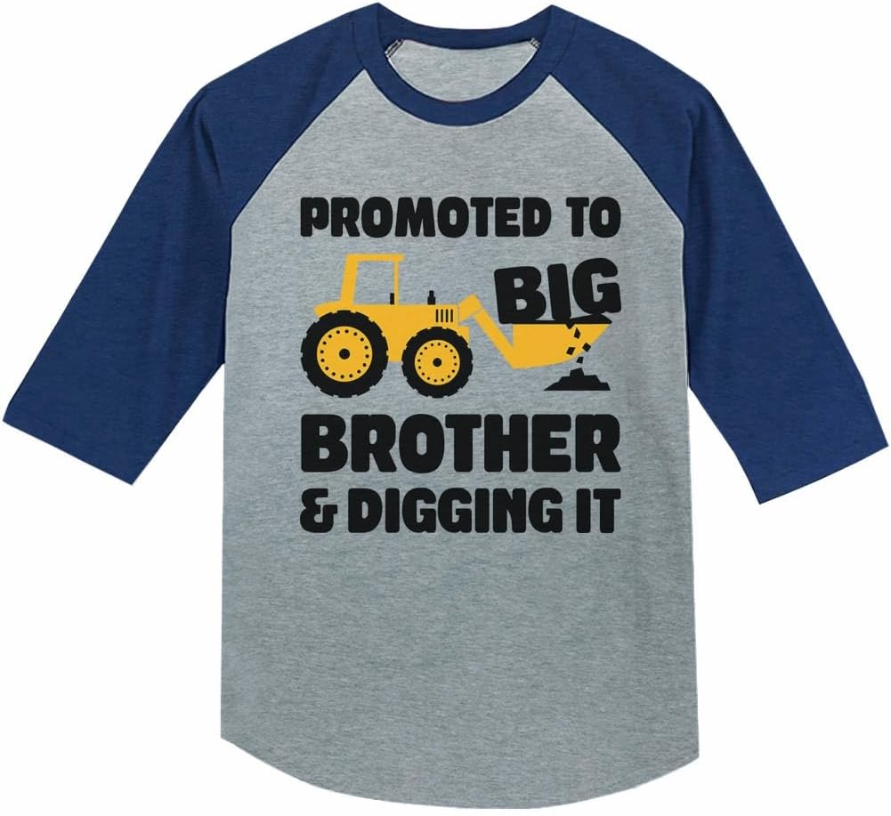 Tstars Promoted to Big Brother & Digging It Shirt Construction Bulldozer Sibling Toddler Kids Raglan T-Shirt