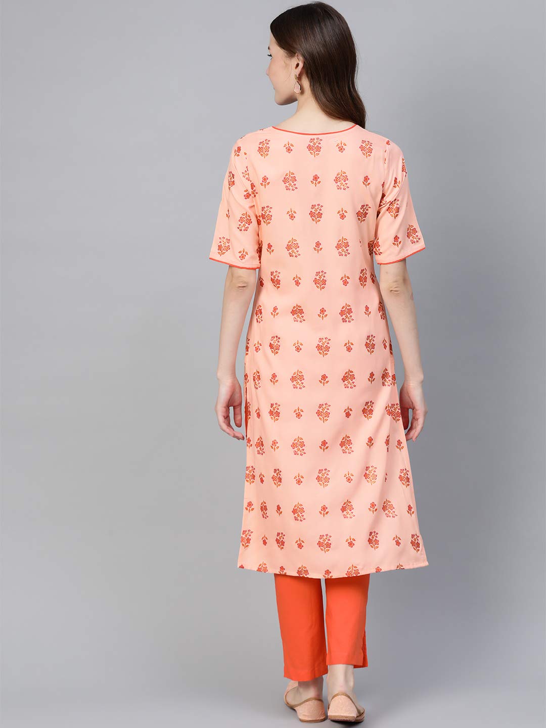 Idalia Women's Orange Rayon Kurta Set With A Pair Of Pants (Orange, S)