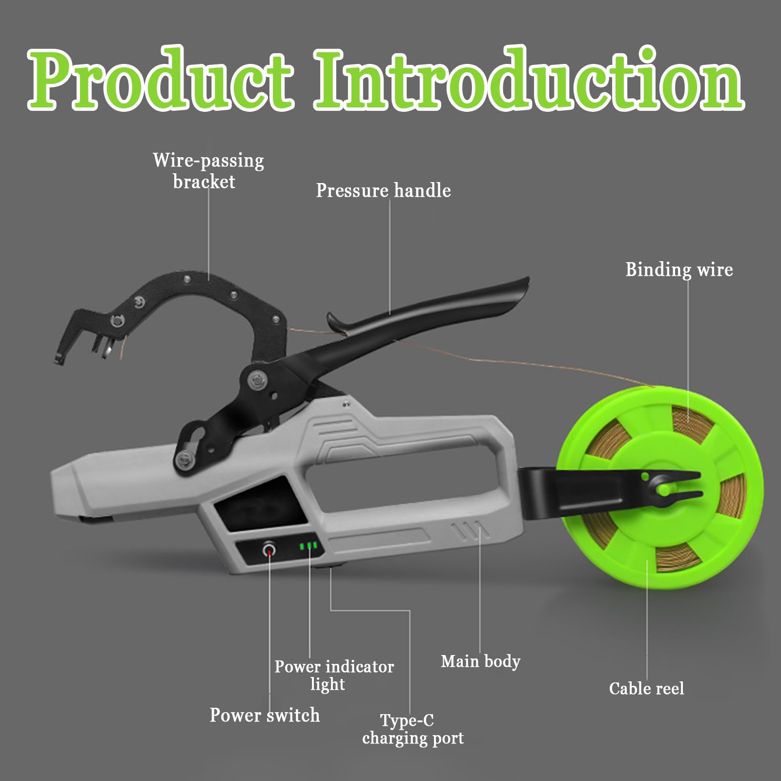 Legatrice Per Piante Elettrica, Legatrice Per Vigneto Con 2*2,5 Ah, Indicatore Di Alimentazione, Diametro Di Rilegatura 45 Mm, Legatrice Da Giardino Portatile 6000 Volte Per Uva, Piante, O Gray&Green