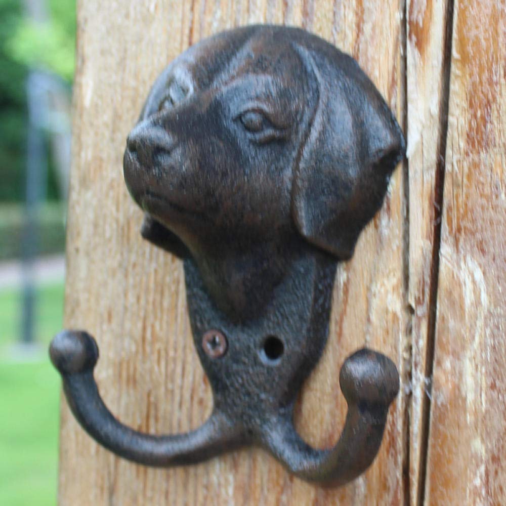 Crochet en fer forgé tête de chien pour une décoration murale de chalet rétro