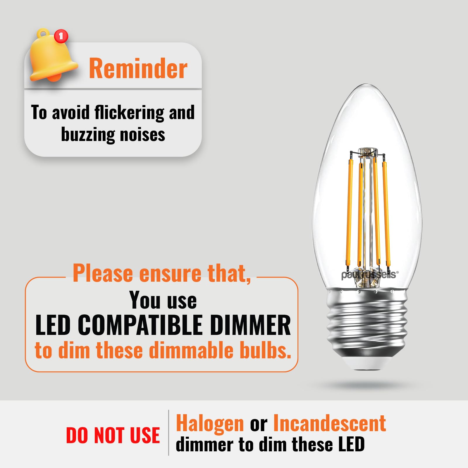 paul russells LED Filament Candle, Dimmable Edison Screw E27 Light Bulbs, 4.5Watt 470Lumens C35 LED Bulbs, 40w Equivalent - Image 2