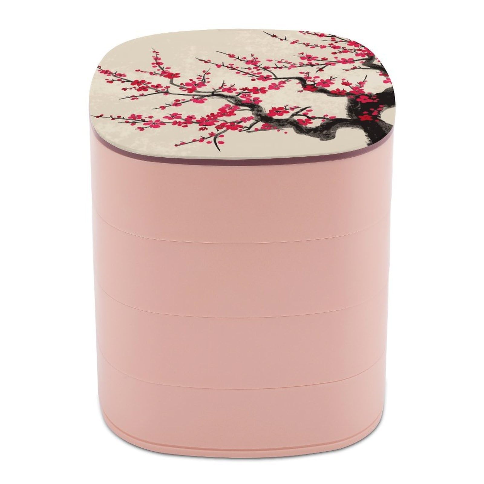 VstaDank Japanese Floral Cherry Blossom Jewelry Case Women Portable Travel Jewelry Box Rotating Jewelry Organizer with Mirror Multi-Layer Necklace Ring Earring Storage Box for Bracelets Rings