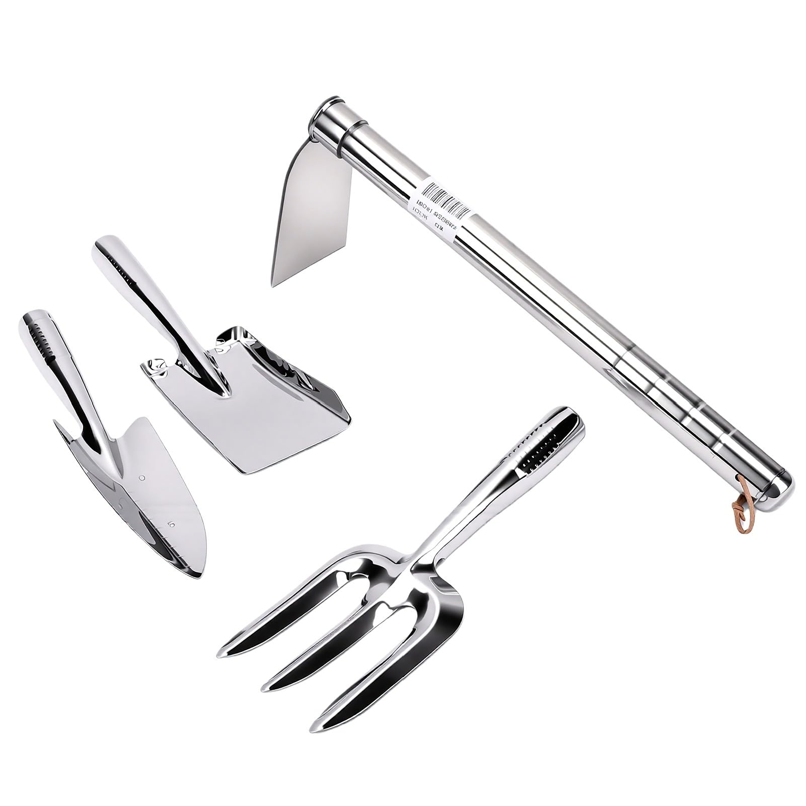 Annadue Set da Giardinaggio in Acciaio Inox 4 Pezzi con Zappa e Pala da | Sarchiatore manuale antiruggine con impugnatura antiscivolo per giardinaggio, set di cazzuole leggere per piantare,