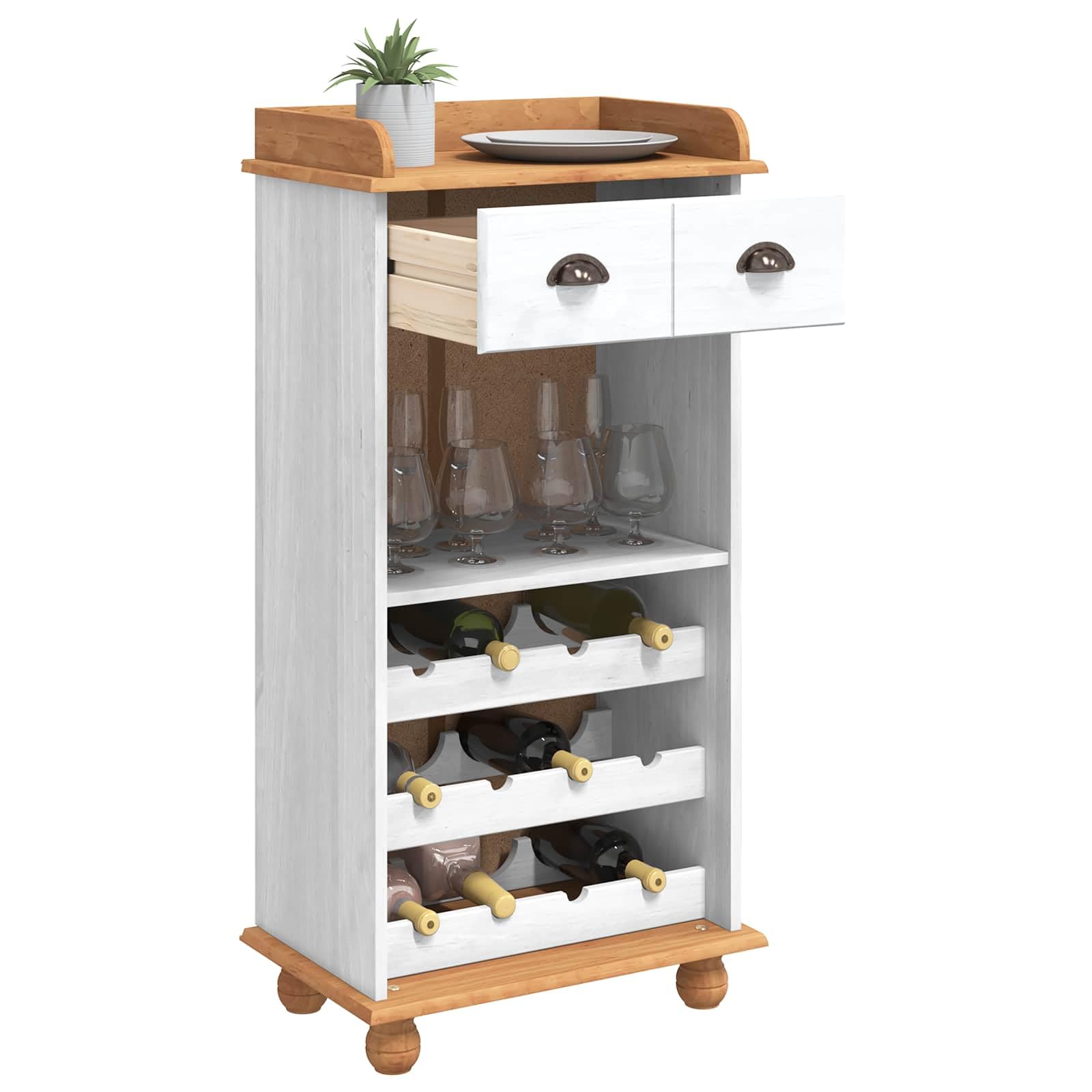 Armadio per vino in pino massiccio bianco con piano in miele, mobile