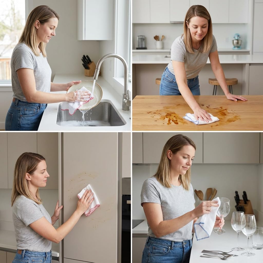 12 Pack 100% Cotton Kitchen Dishcloths, 16 x 16 Inches, Reusable Everyday Cleaning Cloths for Dishes, Kitchen and Household Use - Image 5