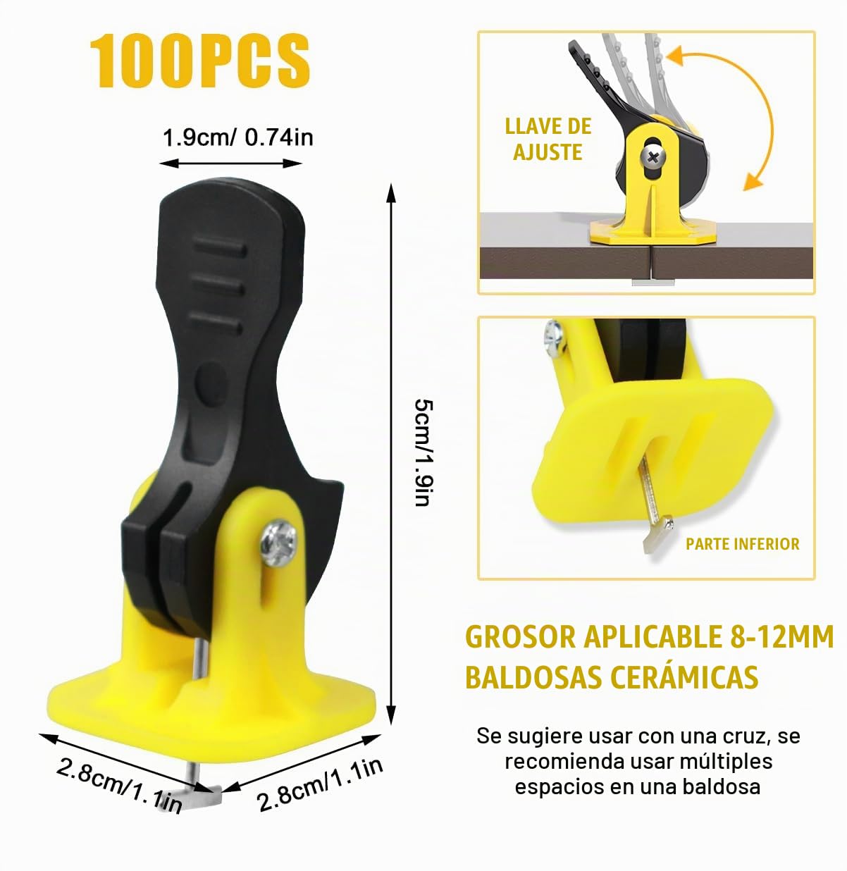 100 Piezas Niveladores de Azulejos Kit,2mm Cuñas Niveladoras Suelo, Tile Leveling System, Separadores de Nivelador de Azulejos, con 100 Piezas Agujas de Acero de Repuesto, para Suelos y Paredes