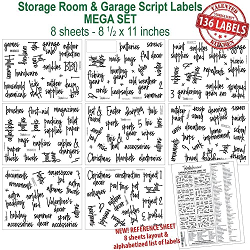 Talented Kitchen 136 Storage Room & Garage Organization Labels. Black Script Preprinted Labels. Water Resistant Black on Clear Stickers. Organization System Labels for Bins & Boxes Holiday & Essential - Thumbnail 3