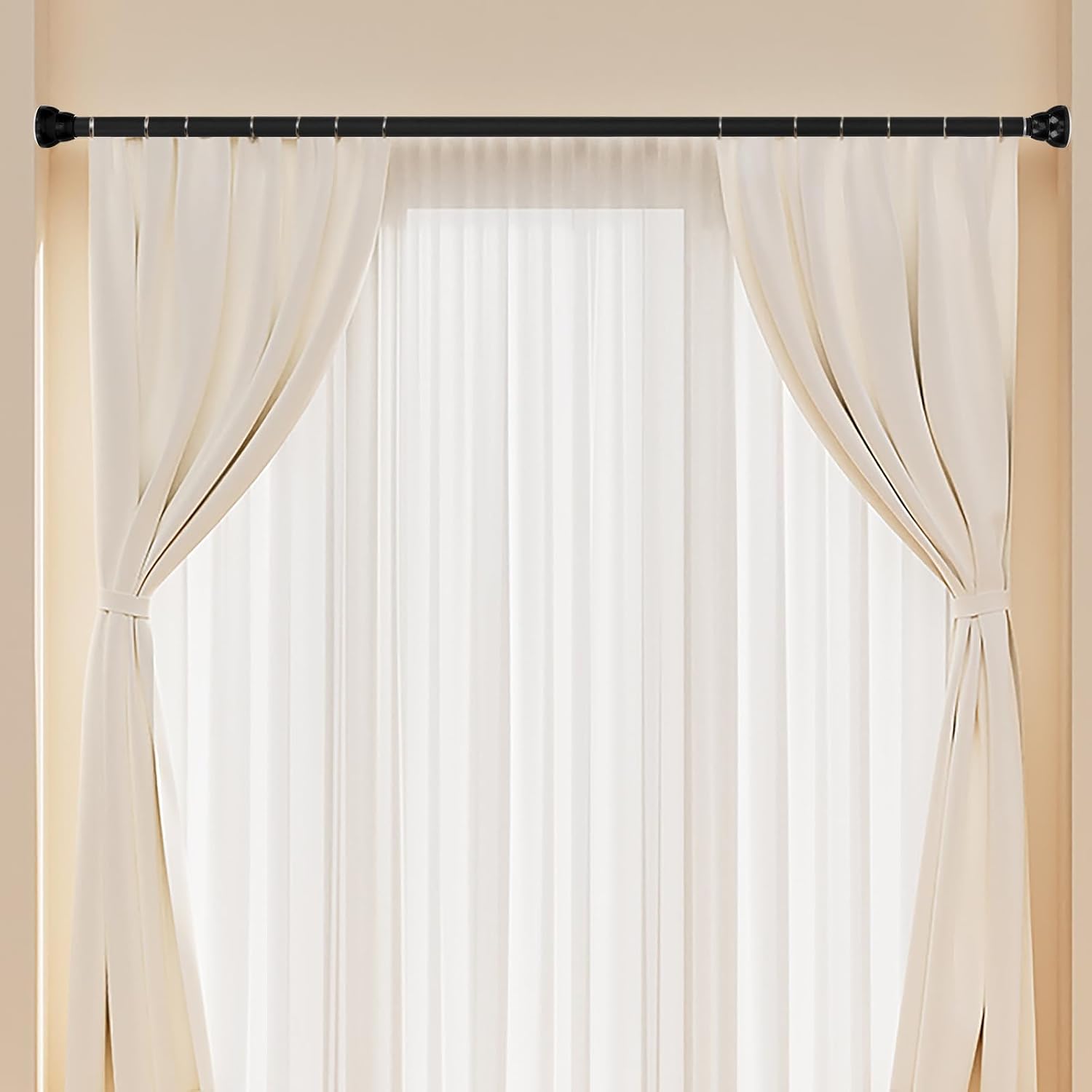 COLLBATH Adjustable Telescopic Clothes Drying Rod Stainless Steel Shower Curtain Rod No Drilling Installation Expandable Tension Pole for Bathroom Closet Window