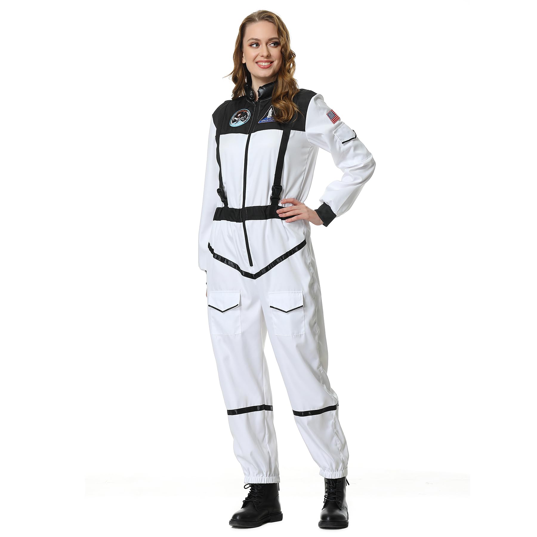 Colorful House Women Astronaut Onesie Adult Astronaut Costume White Space Suit Costume Halloween Spaceman Jumpsuit Outfit