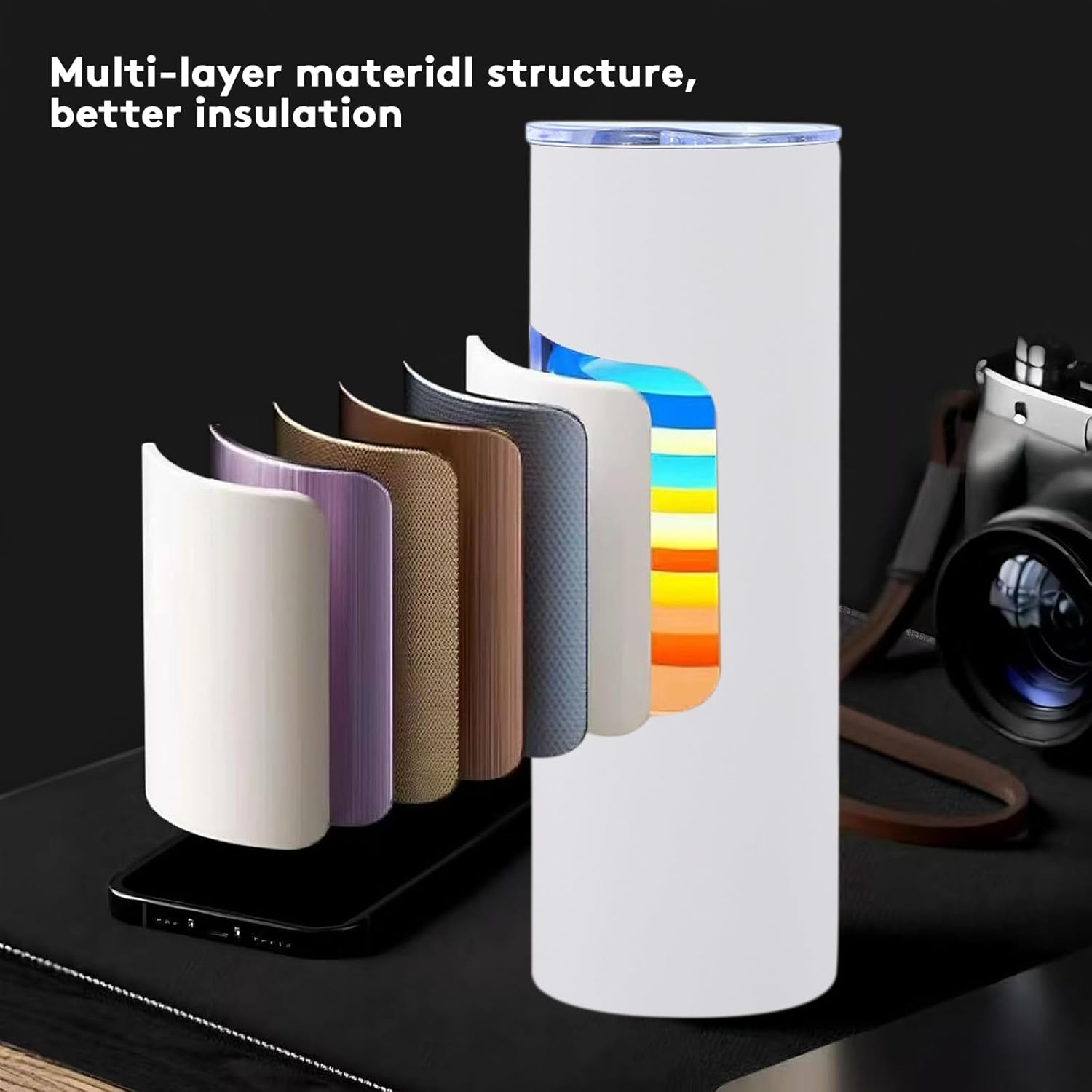 8 Pack Skinny Tumblers with Straws and Lids, 20oz Powder Coated Stainless Steel Slim Tumbler Double Wall Vacuum Insulated Coffee Cups for Hot Cold Drink (Mixed color) - Image 2