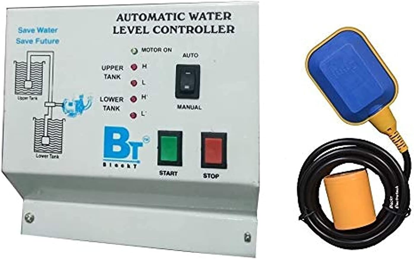 Blackt Electrotech Automatic Water Level Controller with Float Switch Sensor for Overhead Tank (Up to 2 HP Motor, White)