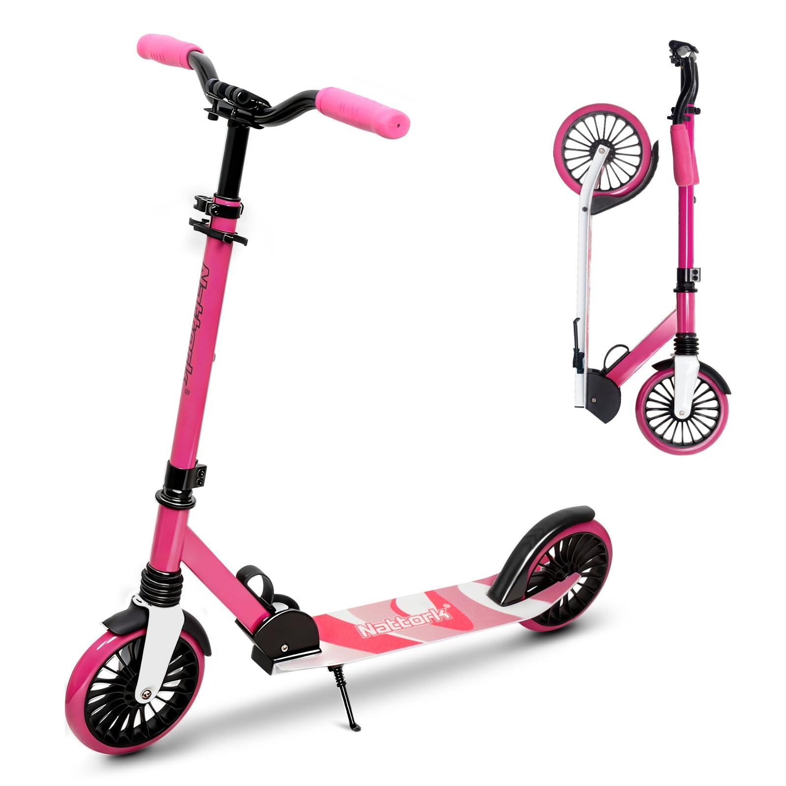 Nattork Kick Scooter hulajnoga dla dzieci do 100 kg, dla nastolatków i dorosłych, z regulacją wysokości i składana, z dużymi kołami 200 mm