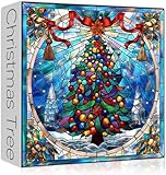 PICKFORU 1000 Piece Stained Glass Mosaic Christmas Tree Jigsaw Puzzle, Expert Level, 23.85 x 23.85 Inches, 12+ Years