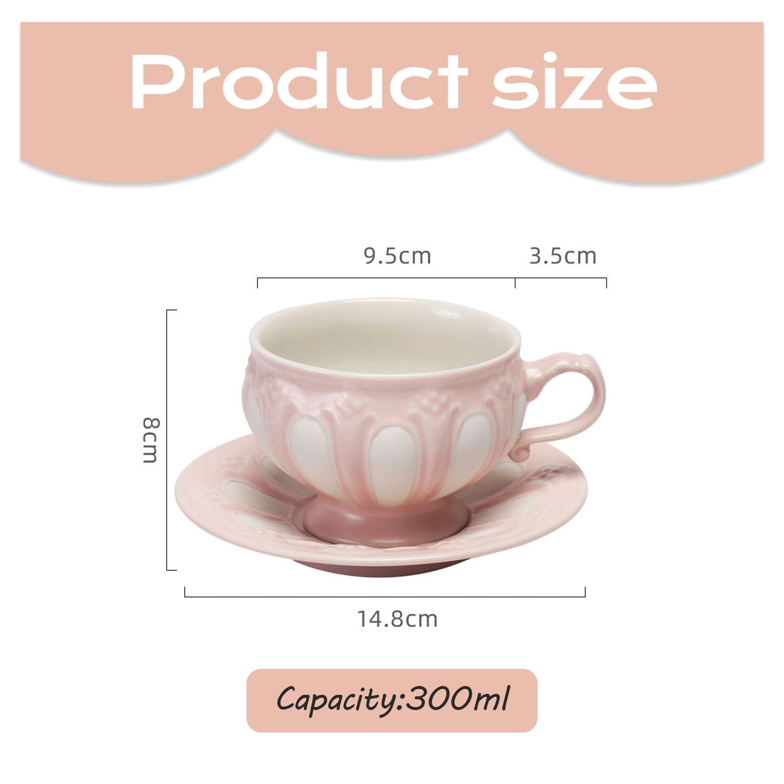 Ceramiczny zestaw kubków do kawy, ręcznie robione kubki do latte 300 ml ze spodkiem, idealne do użytku domowego i biurowego, idealne dla miłośników kawy