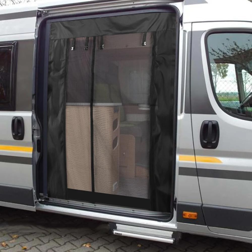 JUTTAUTO Sliding Door Fly Screen 144 * 205cm Van Bug Screen Black Mesh ...