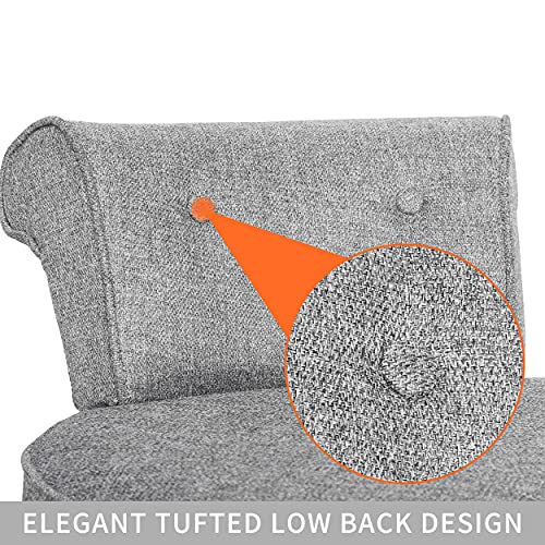 Mupater Vanity Stool Chair Makeup With Low Back, Round Linen Padded Chair With Wood Legs, Grey #TOP5